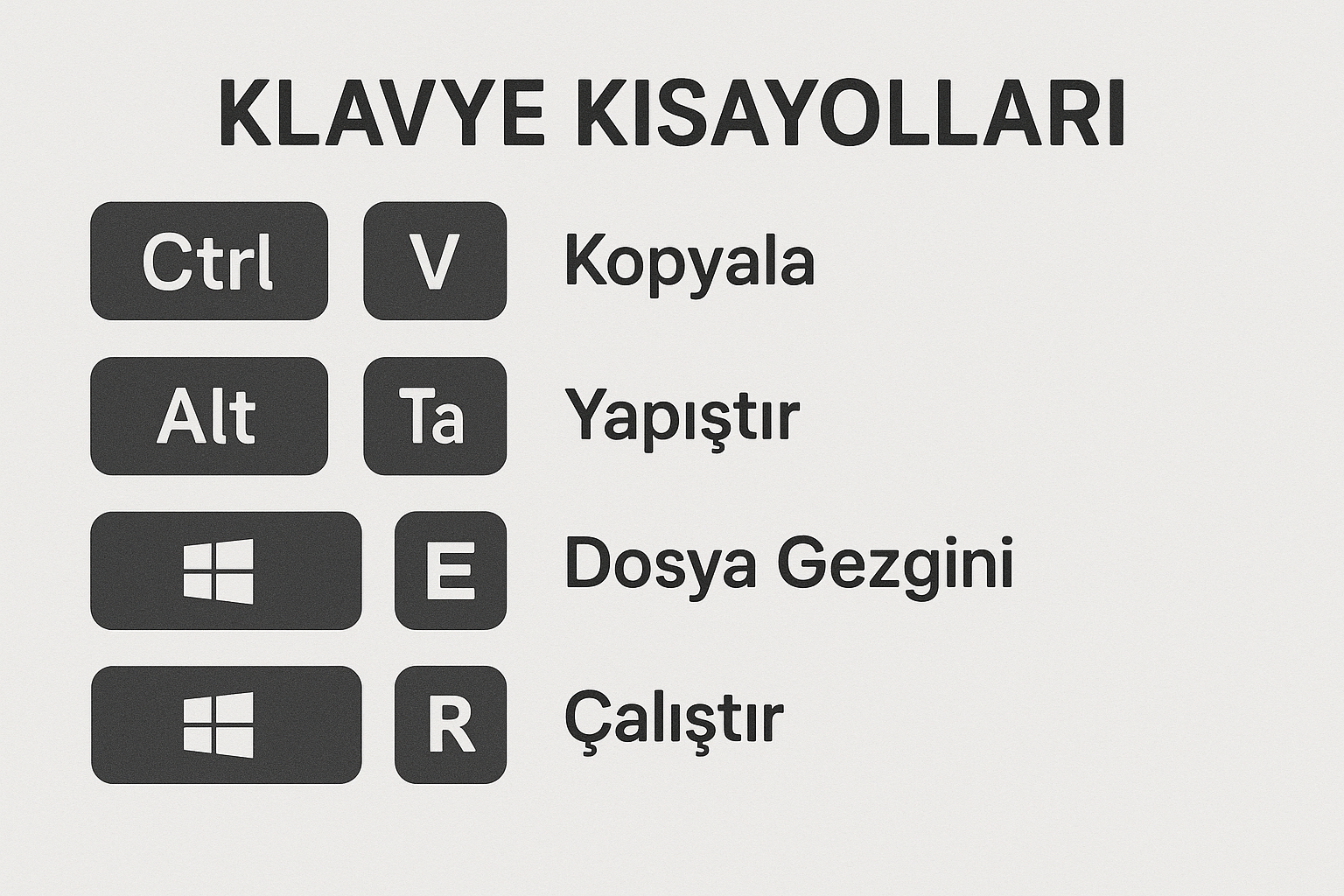 Klavye kısayolları infografiği